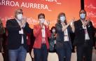 De izda. a dcha.,Santos Cerdán, María Chivite, Pilar Alegría; y Ramón Alzórriz, aplauden en la inauguración del 12º Congreso del PSN