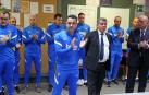 Discurso de, Xavi Hernández, junto a su cuerpo técnico y acompañados del presidente blaugrana, Joan Laporta, en el primer entrenador del técnico con sus futbolistas