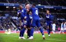Los jugadores del Real Madrid celebran el segundo tanto en el Reale Arena, obra de Jovic, contra la Real Sociedad