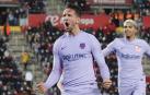 Luuk de Jong celebra con rabia el gol anotado ante el Mallorca