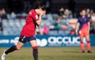 celebración de Miriam Rivas al marcar el cuarto gol de Osasuna ante el Atlético de Madrid, el pasado domingo en Tajonar