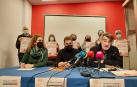 Representantes sindicales, durante la presentación de la protesta
