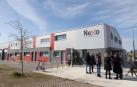 Imagen del exterior del espacio empresarial Nexo de Tudela, situado en las antiguas naves nido del Polígono Industrial Municipal