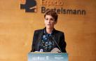 La presidenta del Gobierno foral, María Chivite, durante su intervención en la presentación de los proyectos de energías renovables de Navarra, este miércoles en Madrid