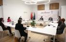 María Chivite y los vicepresidentes Remírez y Aierdi, en la reunión con los grupos parlamentarios sobre Ucrania
