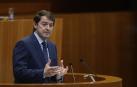 El presidente en funciones de la Junta de Castilla y León, Alfonso Fernández Mañueco, del PP, durante el debate de investidura