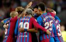 Los jugadores del Barcelona festejan su victoria ante el Mallorca que les permite seguir segundos en LaLiga