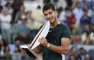 lebra su victoria en la final de la Mutua Madrid Open tras derrotar al alemán Alexander Zverev