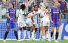 Las jugadoras del Olympique de Lyon celebran uno de los goles