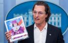 El actor Matthew McConaughey durante su intervención en la Casa Blanca hablando sobre los niños fallecidos en la masacre de la escuela de Texas