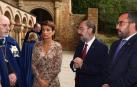Javier Lambán, junto a María Chivite y Javier Remírez, en el acto de homenaje a los reyes de Pamplona y Aragón celebrado este domingo en el Monasterio de San Juan de la Peña