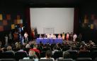 Un momento de la reunión mantenida por la Presidenta Chivite en Tafalla con los alcaldes de la zona afectada por los incendios.