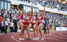 Sonia Molina-Prados, Jaël Bestué, Paula Sevilla yMaribel Pérez, del Equipo Español, en la final de 4x100 metros durante el Campeonato del Mundo de atletismo al aire libre