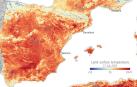 La imagen muestra las temperaturas que se alcanzaron en la superficie del suelo en el norte de África, España y sur de Francia el pasado 17 de julio