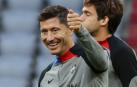 Lewandowski, en el entrenamiento del Barcelona en el Allianz Arena este lunes