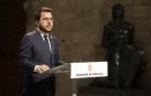 El president Pere Aragonés comparece ante los medios tras la reunión que mantuvo con el secretario general de JxCat, Jordi Turull, este miércoles