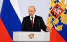 El presidente de Rusia, Vladimir Putin, durante la ceremonia en la que ha declarado la anexión de las regiones ucranianas de Donetsk, Luhansk, Kherson y Zaporizhzhia