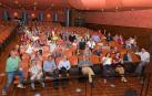 Los participantes en la obra, durante un ensayo en el Teatro Gaztambide de Tudela.