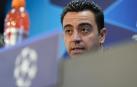 El entrenador del FC Barcelona, Xavi Hernández, durante la rueda de prensa posterior al entrenamiento que el equipo azulgrana ha realizado este martes