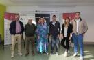 De izquierda a derecha: Jaime Castel-Ruiz Solana, José Luis Medrano Gil, Ana Laguna Barbería, Guillermo Agorreta Sánchez, Sara Nahum Sanz y José Aguado Sada, antes de comenzar la mesa redonda celebrada ayer en la Ciudad Agroalimentaria de Tudela