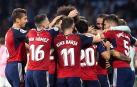 Como una piña. Los jugadores de Osasuna festejan el segundo gol que marcó el sábado el Chimy Ávila en Balaídos