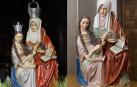ANTES... Imagen de la talla de Santa Ana La Vieja antes de su restauración y ...AHORA Aspecto actual de la escultura