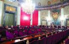 Imagen de la vsita de ayer en el Salón de Plenos del Tribunal Supremo: a la izquierda las defensas de los acusados, enfrente el tribunal y a la derecha las acusaciones