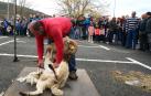 Joseba Danboriena, esquilador de Etxalar, exhibe su destreza con un carnero de pelea de Luis Martín San Miguel.