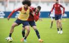 Los jugadores rojillos, este viernes en Tajonar