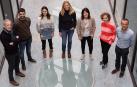 El equipo investigador de la UPNA. De izda. a dcha., Fernando Idoate, Aritz Sanz, Maddi Osés, Idoia Labayen, María Medrano, Arantxa Villanueva y Rafael Cabeza, en el edificio de Los Olivos de la Universidad