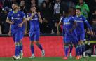 Los jugadores del Getafe celebran el primer gol de Borja Mayoral