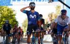 Fernando Gaviria celebra la primera victoria del Movistar