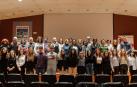 Imagen de grupo de todos los participantes en el acto de presentación de trabajos del BI+ del IES Barañáin celebrado en el Planetario de Pamplona