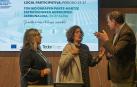 La consejera Itziar Gómez departe con Íñigo Nagore y Carmen Puerta antes de la presentación