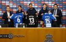 Denis Suárez, Fernando Pacheco y José Gragera, en su presentación