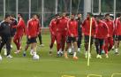 Los futbolistas del  Al Ahly durante el entrenamiento previo al choque contra el Real Madrid en Rabat.