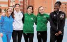 De izda. a dcha., Garazi Larrakoetxea, Saleta Fernández, Izaskun Turrillas, Uxue Erice y Jennifer Laritza Rodríguez, el pasado miércoles en Larrabide, donde entrenan