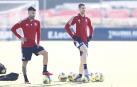 Rubén García y Darko Brasanac, durante el entrenamiento de este lunes.