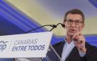 El presidente del Partido Popular, Alberto Núñez Feijoó, durante su intervención este sábado en la presentación del proyecto de ciudad del PP al Ayuntamiento de Las Palmas de Gran Canaria, con su candidata Jimena Delgado