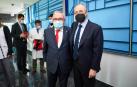 Luis Sabalza, presidente de Osasuna, y Florentino Pérez, su homólogo del Real Madrid, durante la visita a la CUN