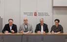 De izda a dcha: el director general de Formación Profesional del Departamento de Educación, Tomás Rodríguez; el director general de Salud, Carlos Artundo; el director general de Educación, Gil Sevillano, y la directora gerente del Instituto de Salud Pública y Laboral de Navarra (ISPLN), Marian Nuin