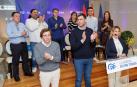 CON LOS CANDIDATOS En primera fila, de izquierda a derecha, José Luis Martínez-Almeida, Javier García y Amelia Salanueva. Detrás, y también de izda. a dcha., los candidatos a la alcaldía por el PP Manuel Leal (Murchante), Blas Antonio Lorente (Ribaforada), Alberto Catalán (Corella), Ana Belén Escribano (San Adrián), Marcos Navascués (Cintruénigo) e Irene Royo (Tudela)