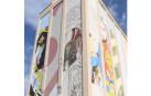 Imagen del desarrollo del gran mural que se está pintando en el antiguo silo de Villafranca