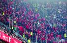 La afición de Osasuna se hizo notar en la grada de San Mamés durante todo el partido de vuelta