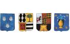 De izq. a dcha.: El escudo familiar de la familia Berrueta, el escudo del apellido Virto, el escudo Gúrpide, el escudo de la familia Repáraz