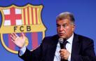 El presidente del FC Barcelona, Joan Laporta, durante su comparecencia para hablar sobre el 'caso Negreira'