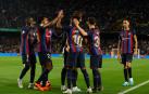 La plantilla azulgrana celebra uno de los goles frente al Betis