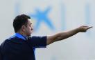 Xavi Hernández, en el entrenamiento de este lunes del F.C. Barcelona