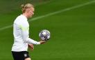 Erling Haaland durante el entrenamiento del Manchester City previo a la ida contra el Real Madrid.