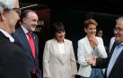 El presidente de Osasuna, Luis Sabalza, charla con los candidatos de Ciudadanos (Carlos Pérez-Nievas), UPN (Javier Esparza), Bildu (Laura Aznal) y el PSN (María Chivite)
